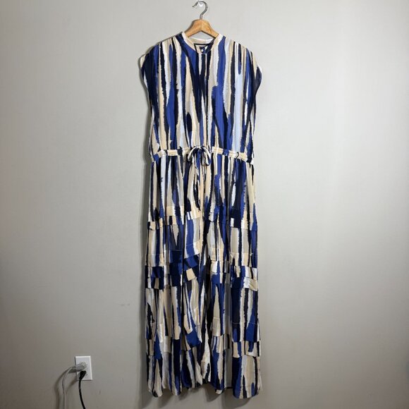 Misa Los Angeles Ulricha Striped Button Up Tiered Maxi Dress Women's Medium Blue - Picture 4 of 16